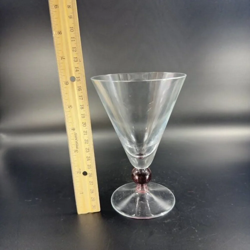 Martini Cosmo Cocktail Glass Bubble Ball Stem Purple Base  Barware Set 3 Glasses